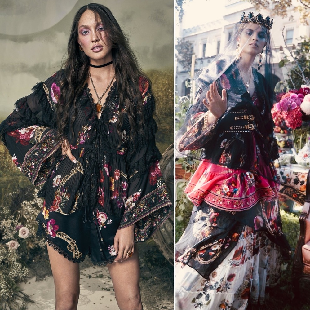 Camilla Floral Silk Tie Front Lace Insert Mirror Mirror Blouse